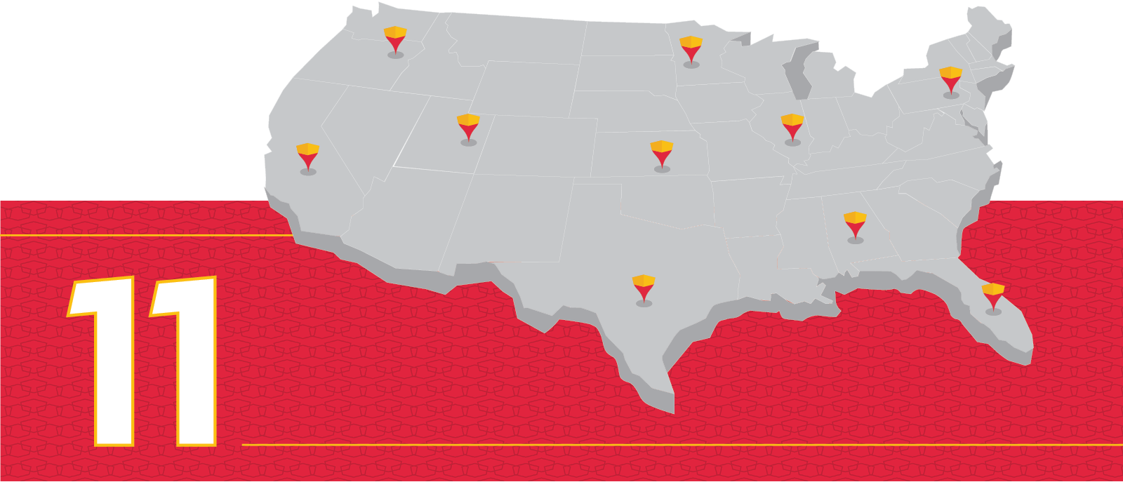 Map of 11 SLAM distribution centers across the United States