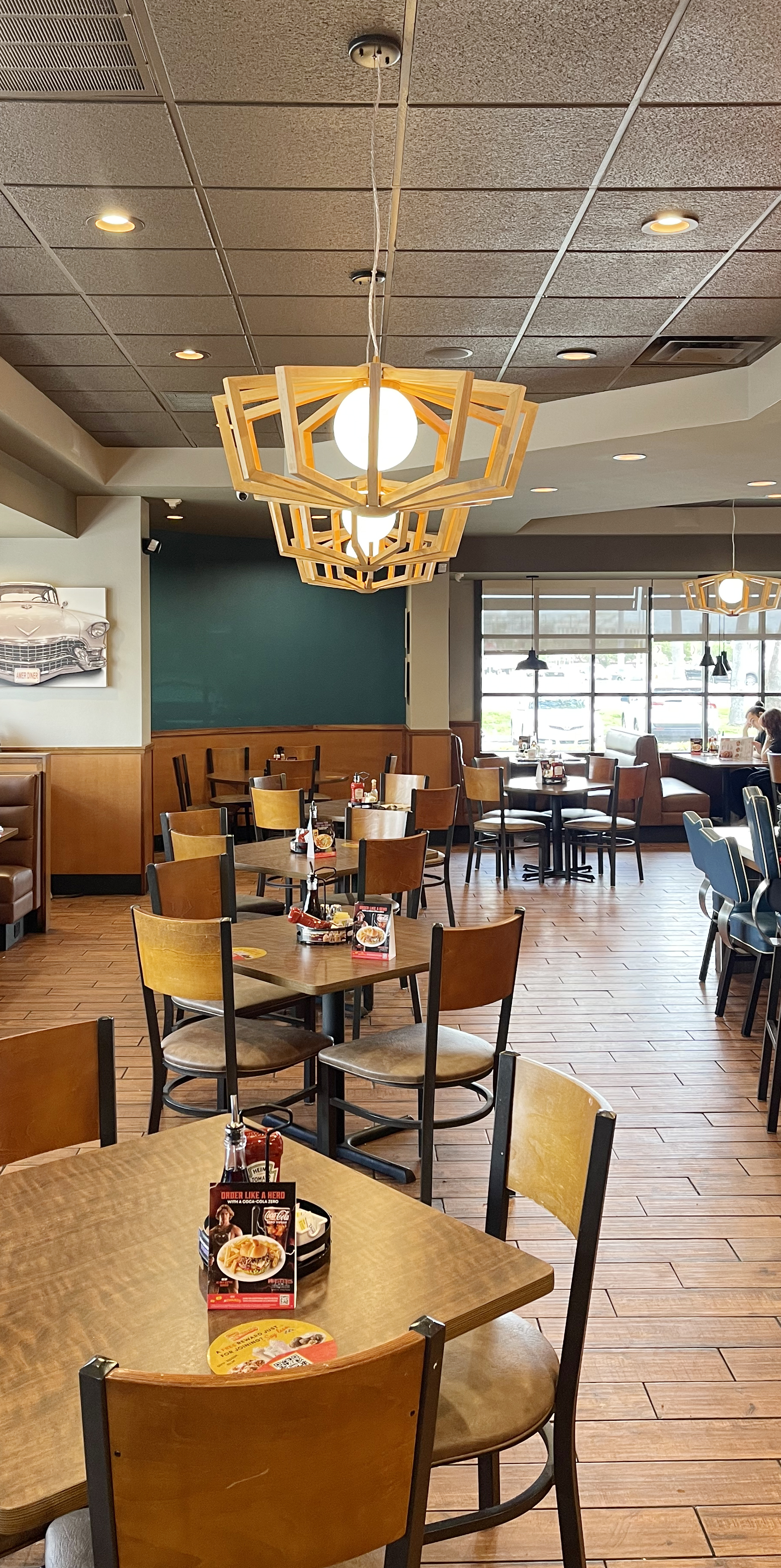 Denny’s dining area with pendant lighting